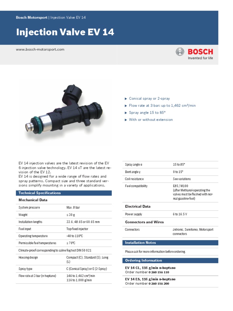 Injection Valve EV 14 Datasheet PDF