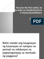 Halaga NG Pag-Aaral Sa Paghahanda para Sa Pagnenegosyo