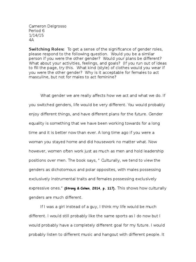 Switching Roles: To Get A Sense of The Significance of Gender Roles | PDF