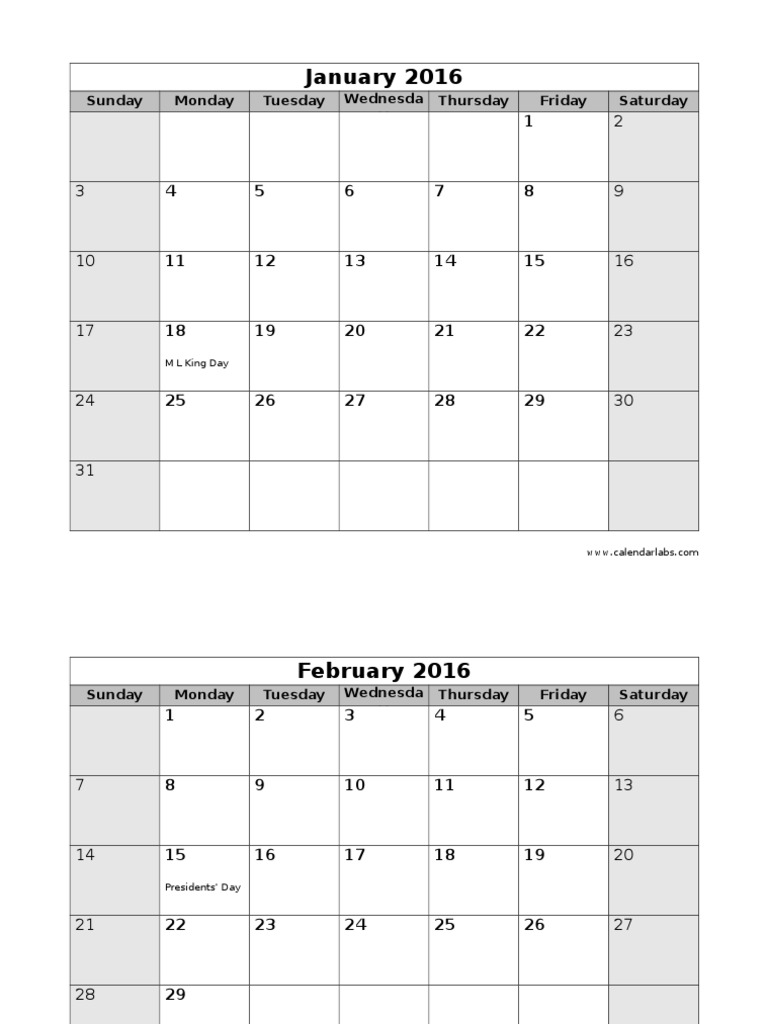 January 2016 Calendar Overview | PDF | Religion & Spirituality