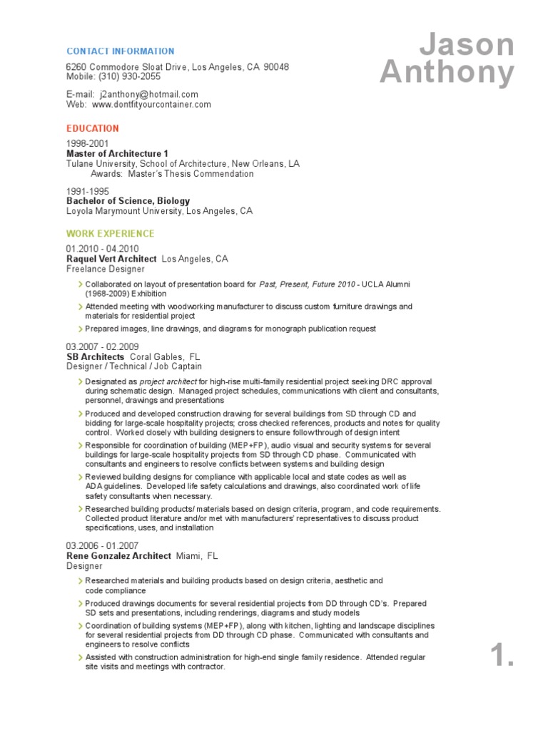 Jason Anthony Resume | PDF | Architect | Engineering