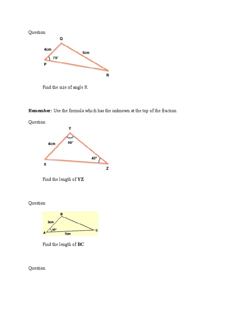 Triangle ABC: Angle and Length Calculations | PDF | Trigonometric ...
