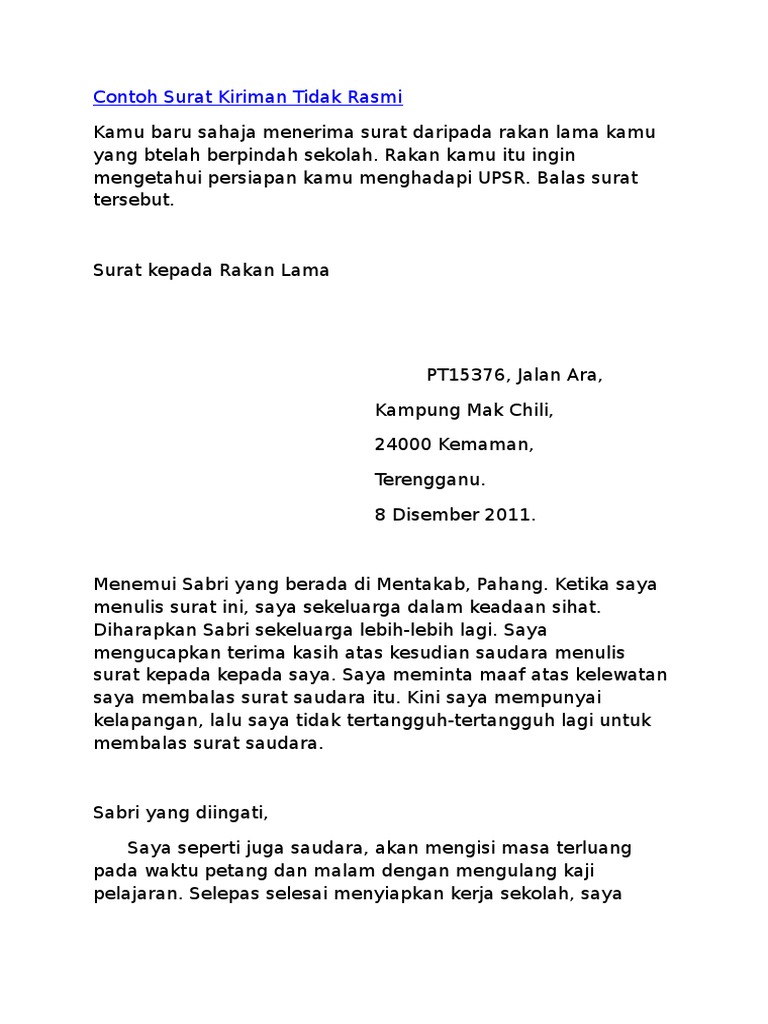 Contoh Surat Kiriman Tidak Rasmi Dalam Bahasa Tamil Contoh Surat