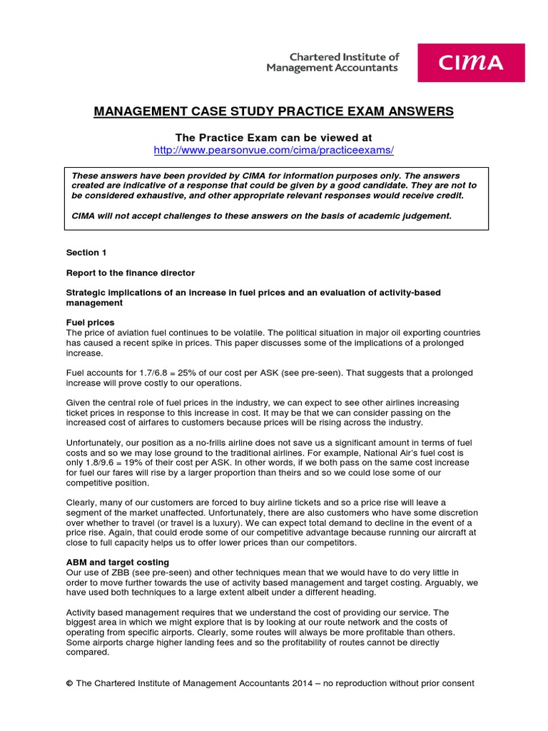 CIMA Management Case Study Exam Insights | PDF | Airlines | Price Of Oil