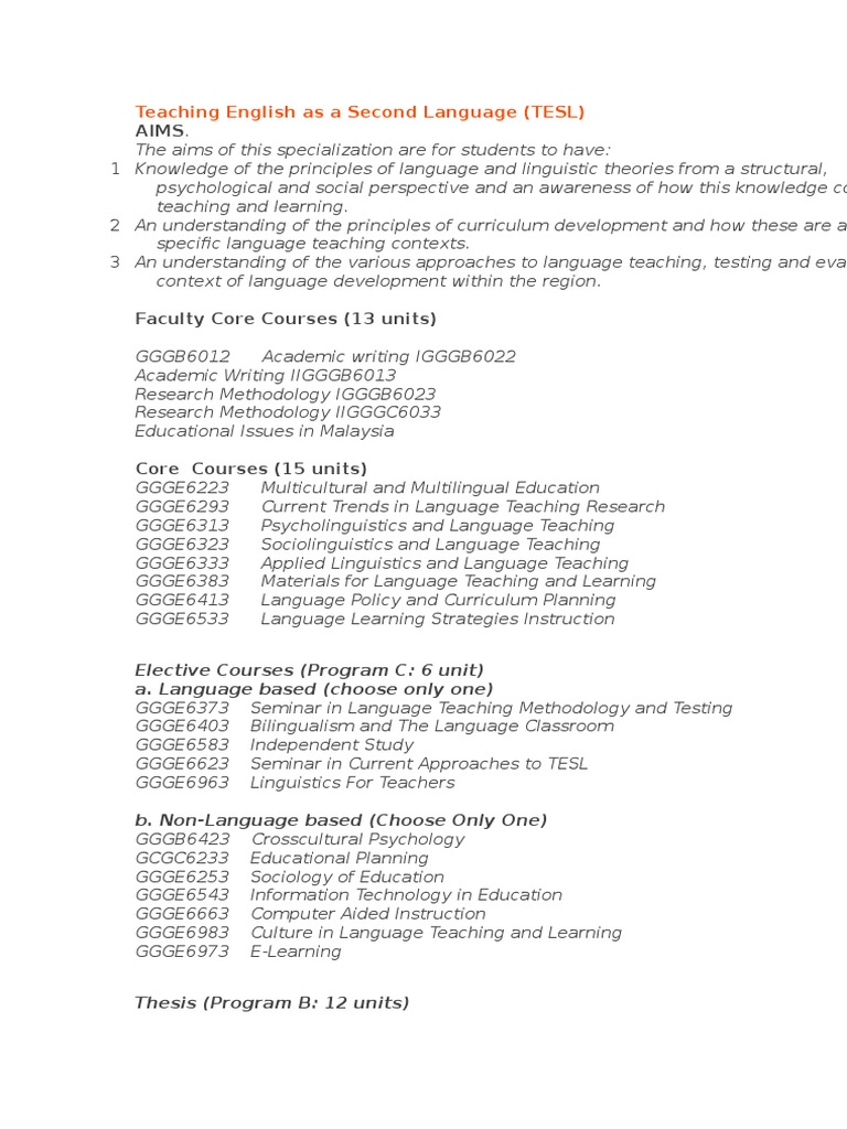 Teaching English As A Second Language | PDF
