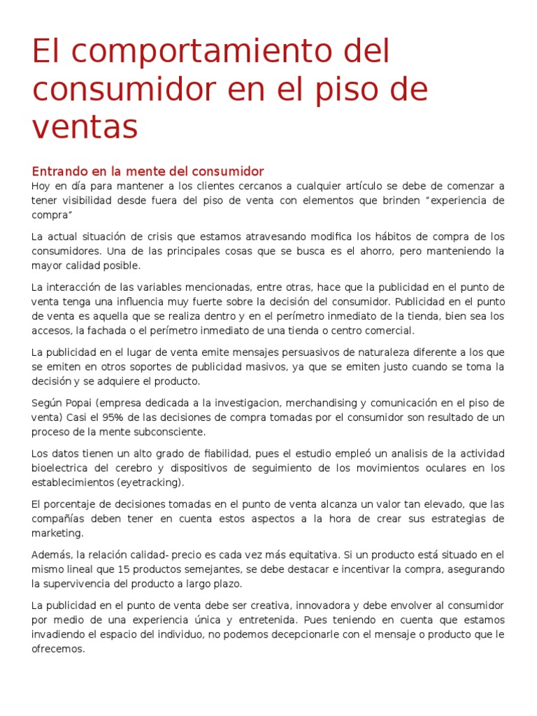 El Comportamiento Del Consumidor en El Piso de Ventas | PDF | Marketing ...