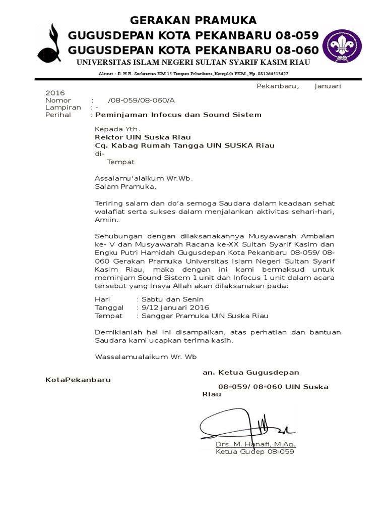 Surat Peminjaman Sound System Dan Infocus