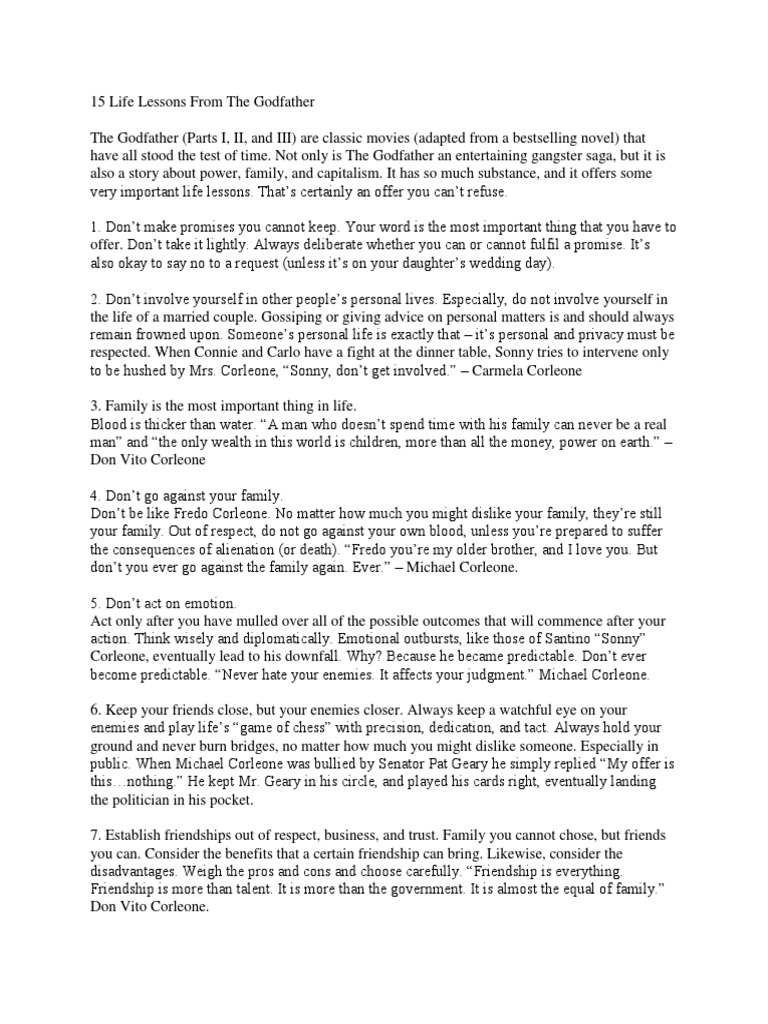 15 Life Lessons From The Godfather PDF Crime Thriller