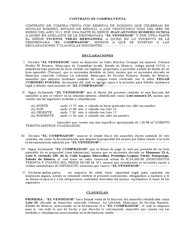 Contrato de Compra Venta Propiedad Pagos