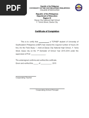 Certificate of Completion FS1
