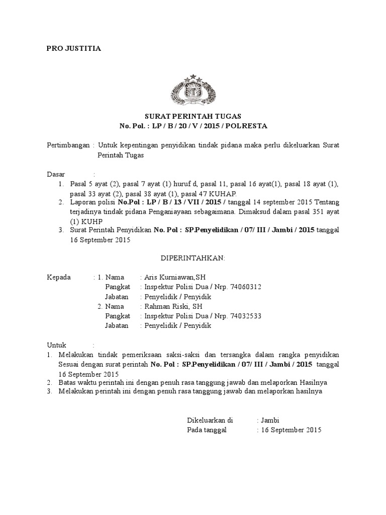 Contoh Surat Perintah Tugas Doc