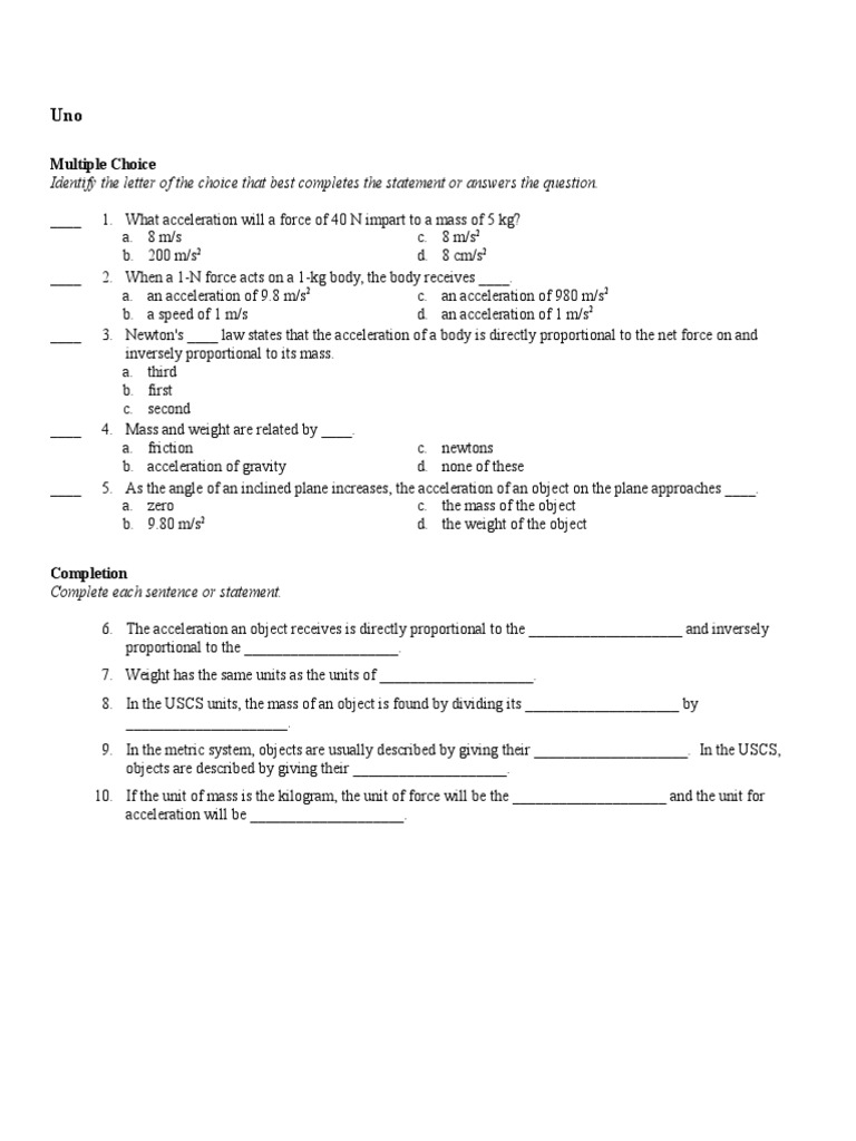 Physics Acceleration and Force Quiz | PDF