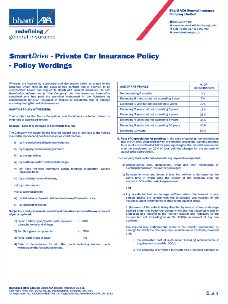 Car Policy Wordings PDF PDF Indemnity Insurance