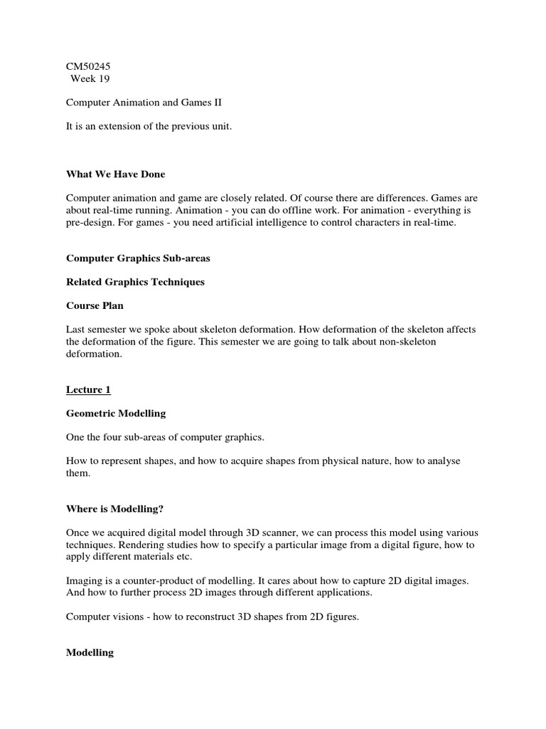 Computer Animation Lecture Notes | PDF | Image Scanner | Computer Animation