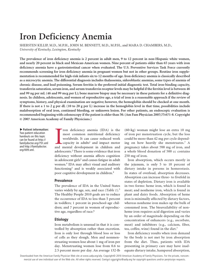Iron Deficiency Anemia 200731 AAFP p671 PDF