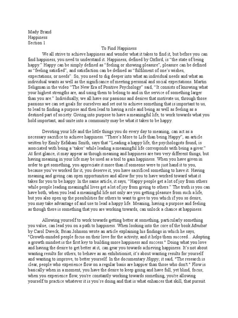 happiness critical essay