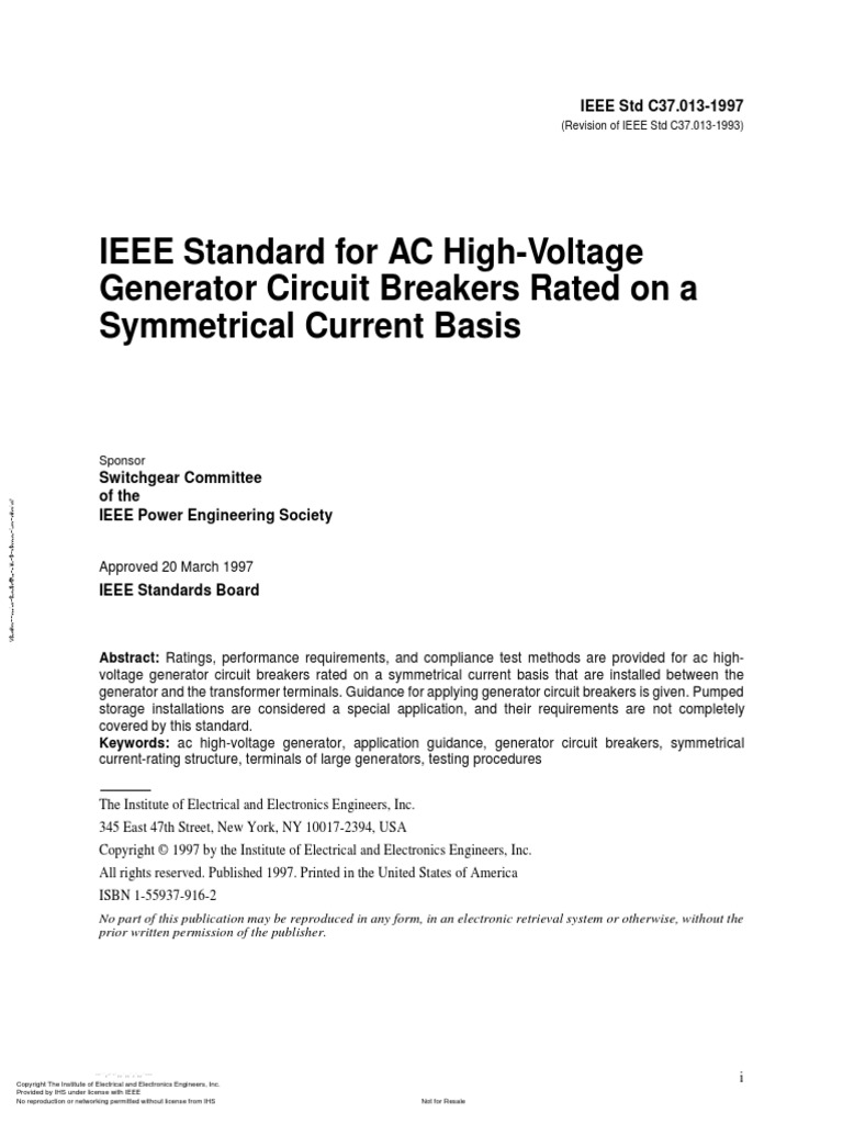 IEEE STD C37.013-1997 | PDF | High Voltage | Electric Generator