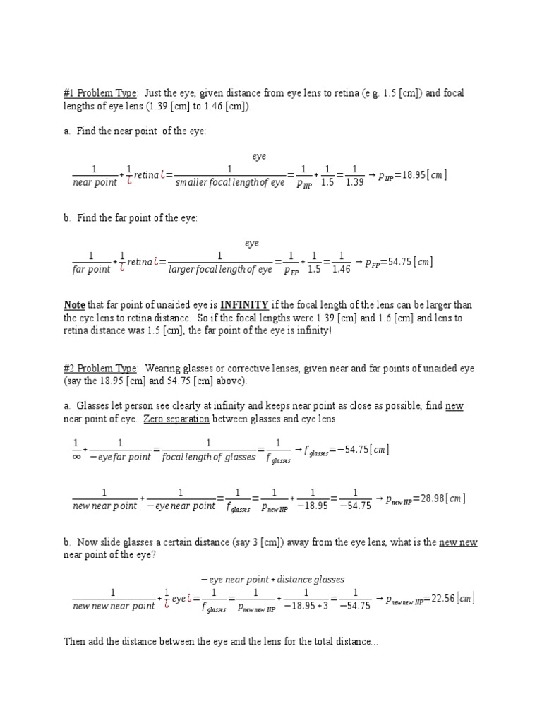 Eye Lens Focal Length Calculations | PDF | Teaching Methods & Materials