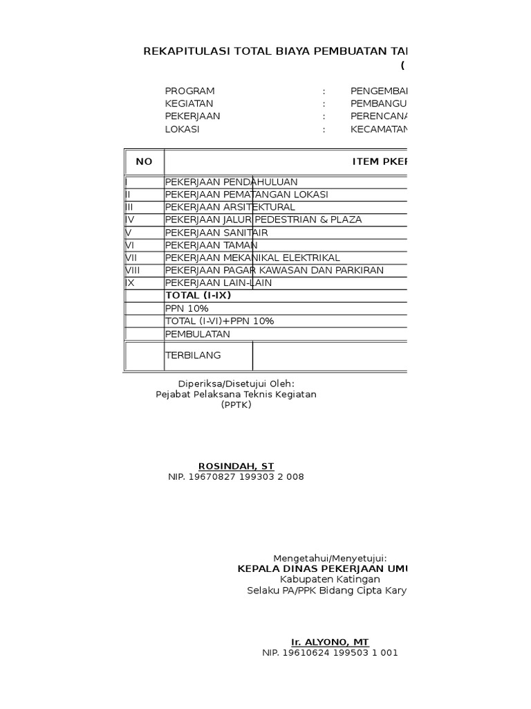 Contoh Rab Taman PDF