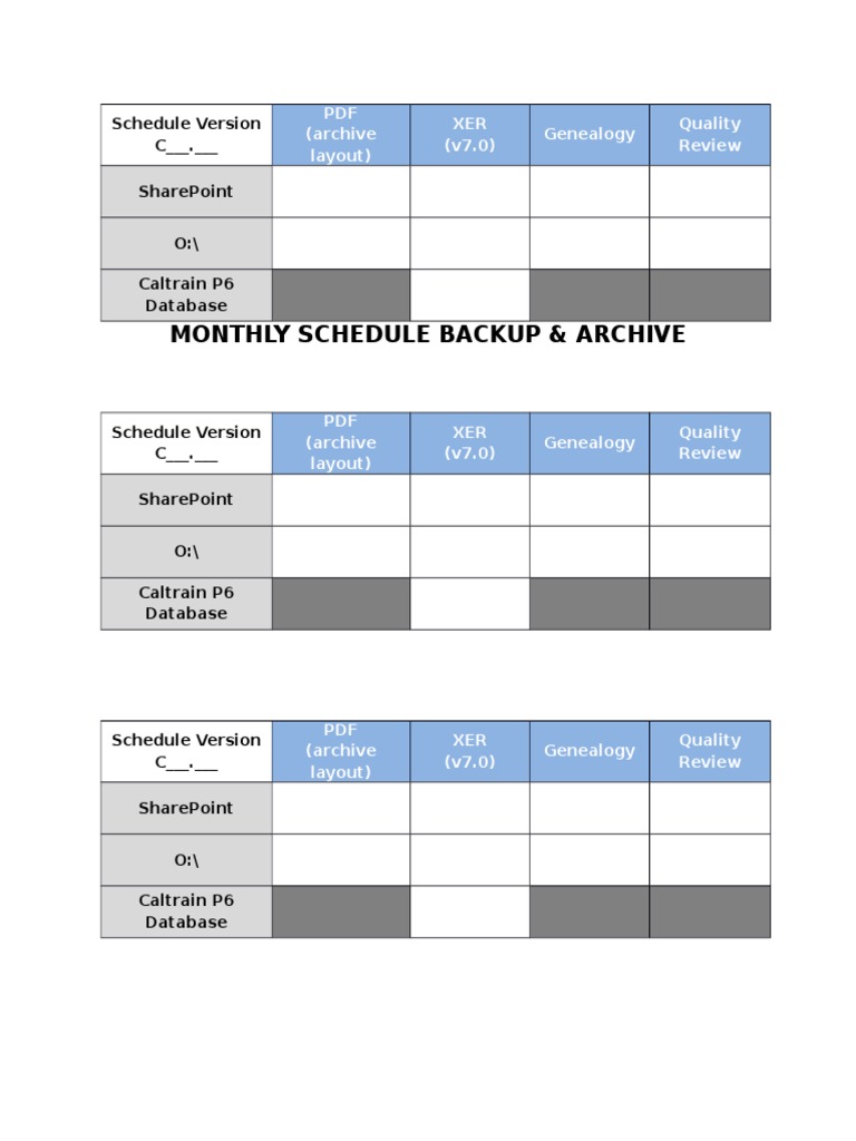 Monthly Schedule Backup & Archive | PDF