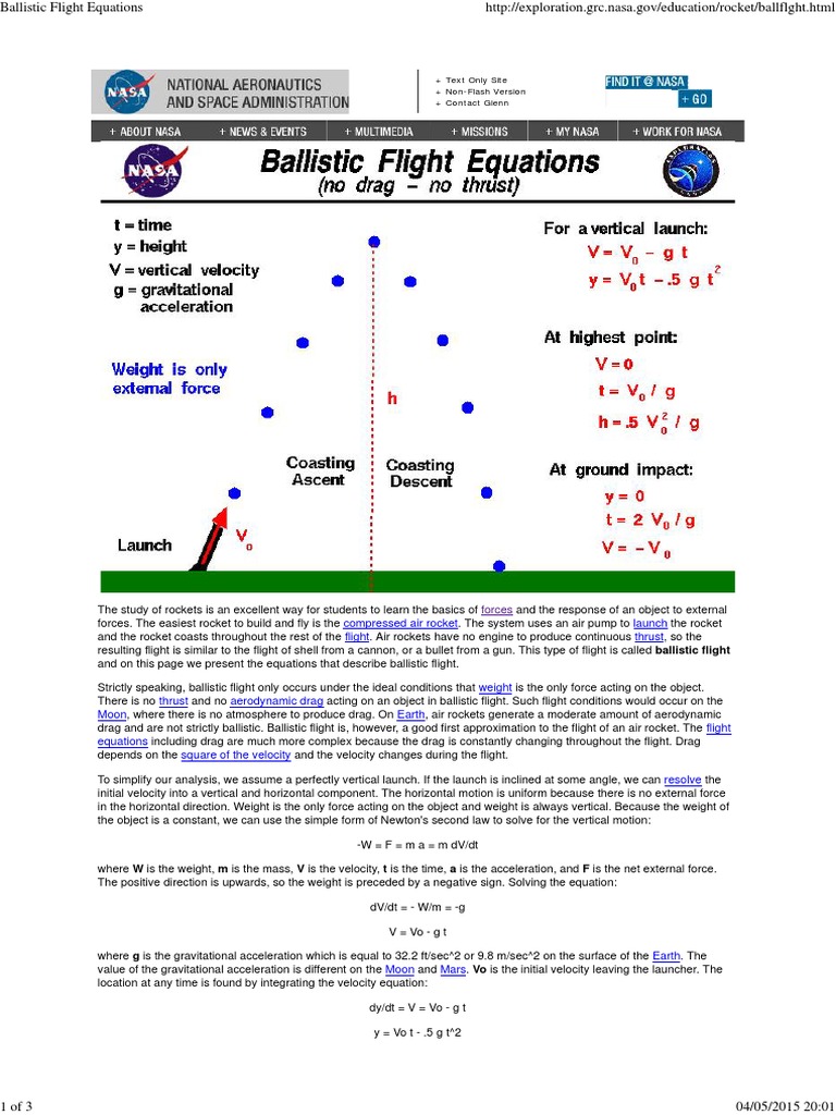 Ballistic Flight Equations Flight Rocket