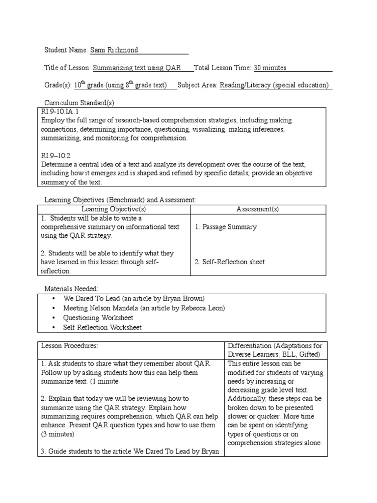 Qar Pdf Reading Comprehension Educational Assessment
