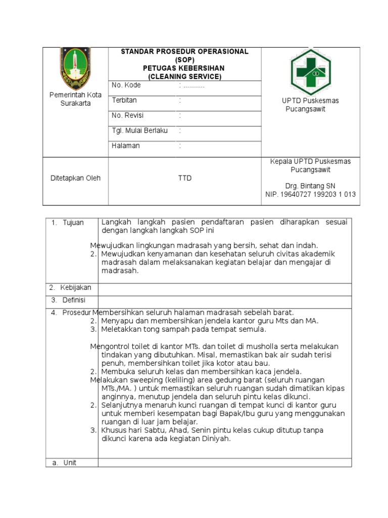 SOP Petugas Kebersihan (Cleaning Service)