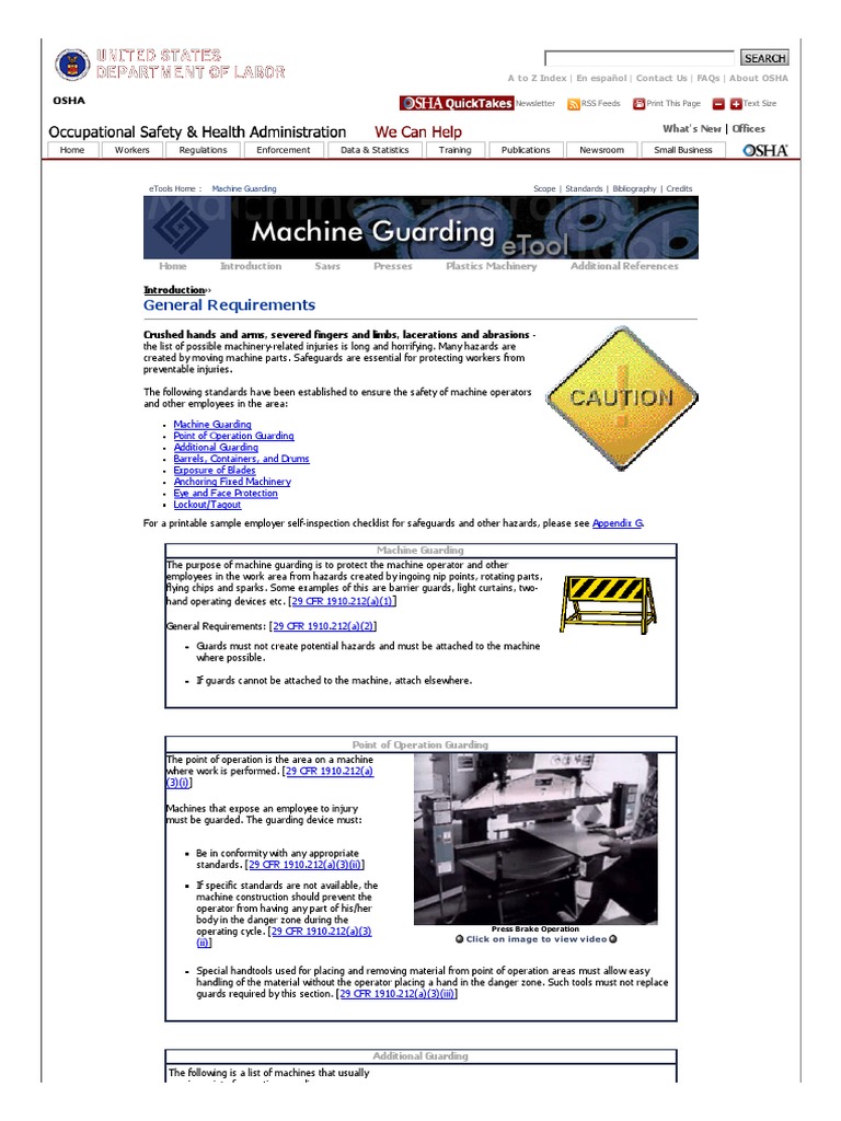 Machine Guarding ETool General Requirements PDF Working Conditions Labor Relations