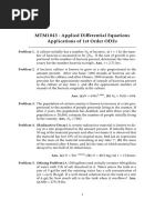 Mtm1043 - Applied Di Fferential Equations Applications of 1St Order Odes