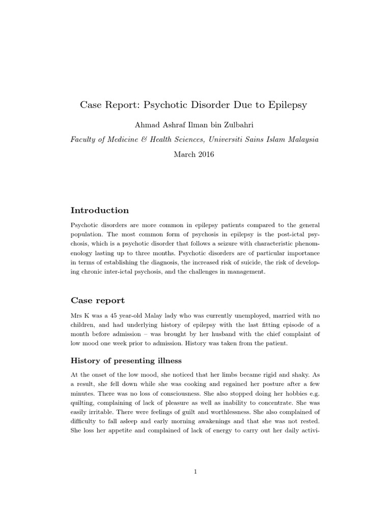 Psychotic Disorder from Epilepsy Case | PDF | Psychosis | Antipsychotic