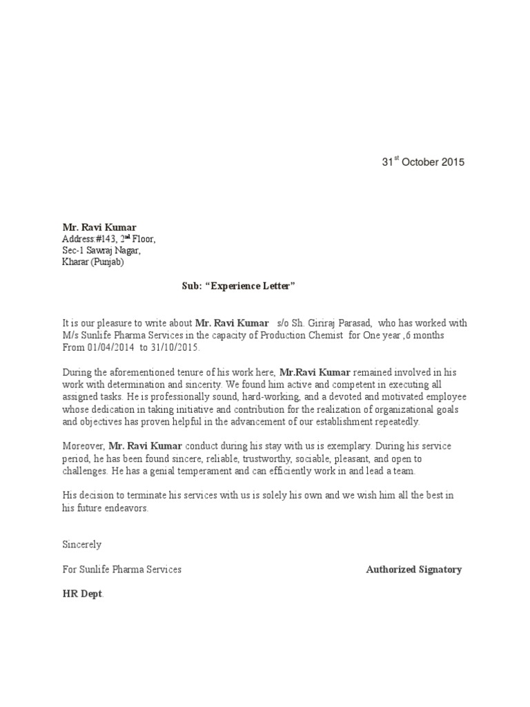 Exp Letter Ravi | PDF
