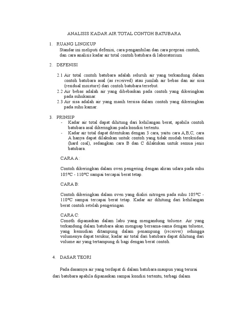 Analisis Kadar Air Total Contoh Batubara