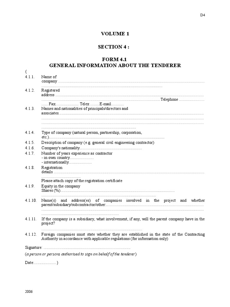 Tenderer General Information Form | PDF | Business | Technology ...