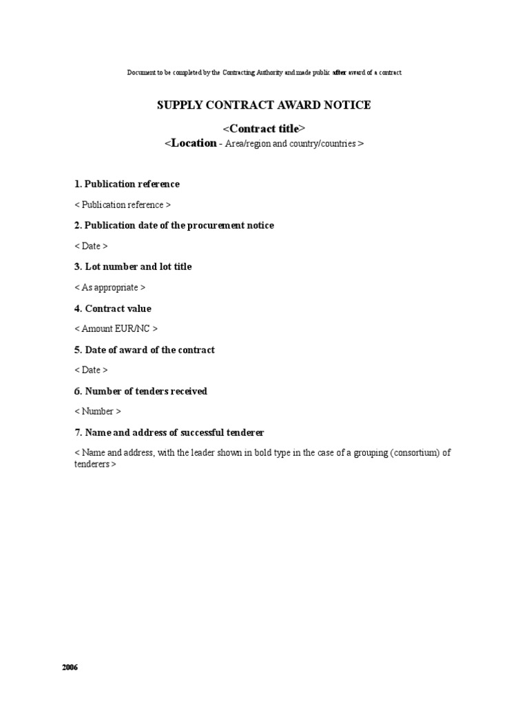 Supply Contract Award Notice Details | PDF