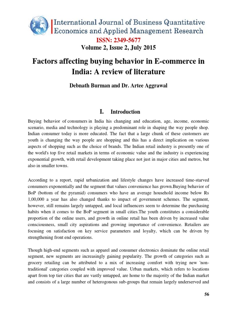Factors Influencing E-commerce Behavior in India | PDF | E Commerce ...