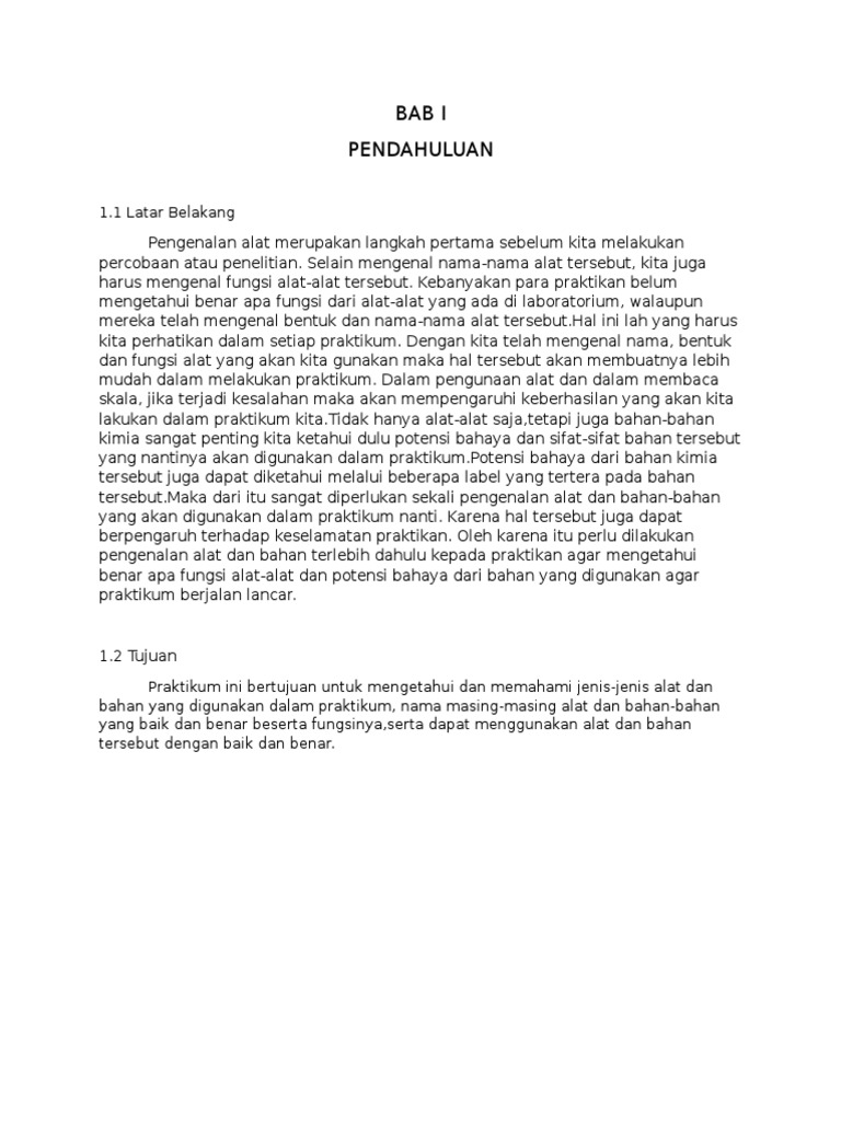 Latar belakang pengenalan alat dan bahan kimia dasar