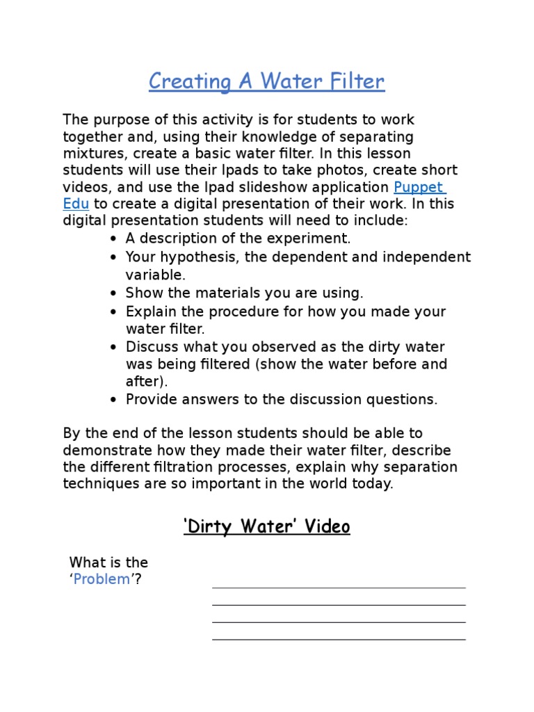 Water Filter Activity PDF Filtration Nature