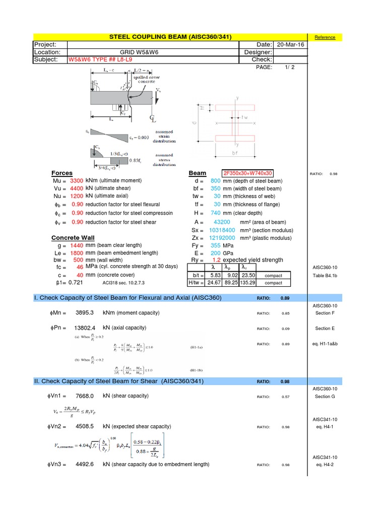 Design of a Steel Coupling Beam Between Concrete Walls PDF Beam