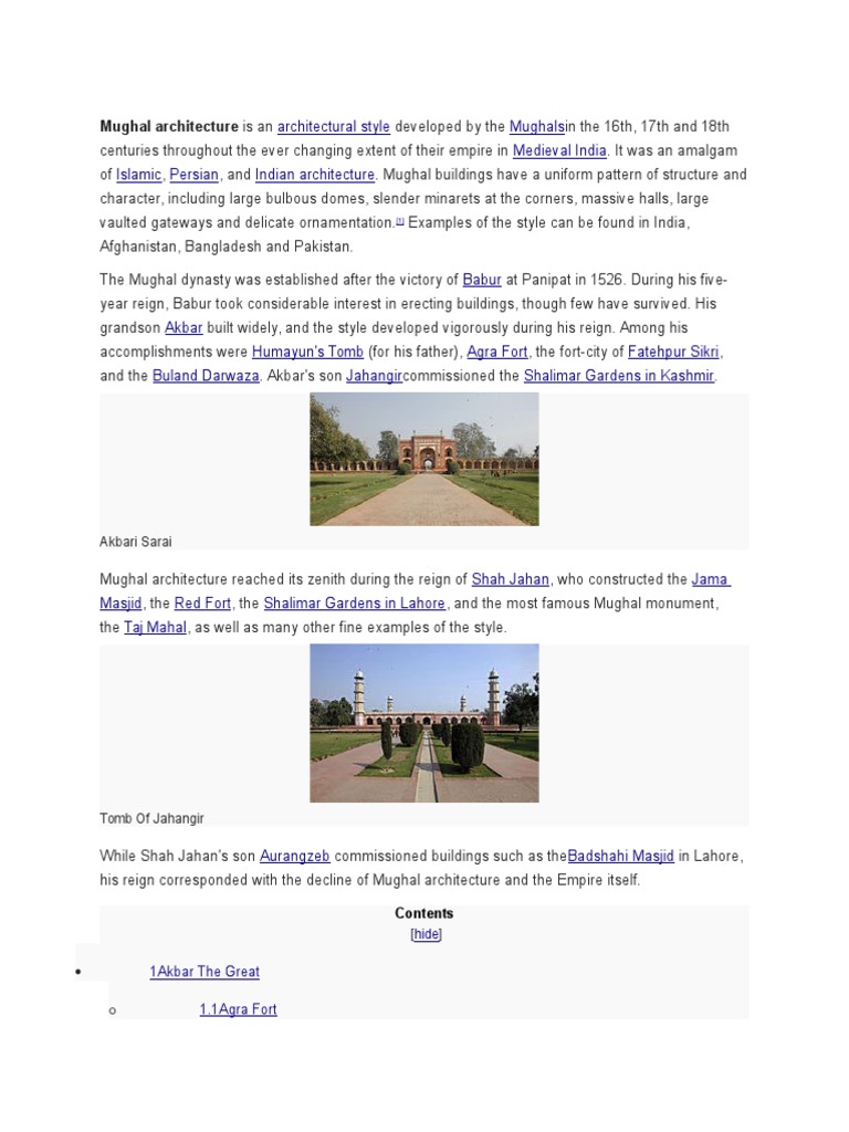 Overview of Mughal Architecture | PDF | Timurid Dynasty | Mughal Empire