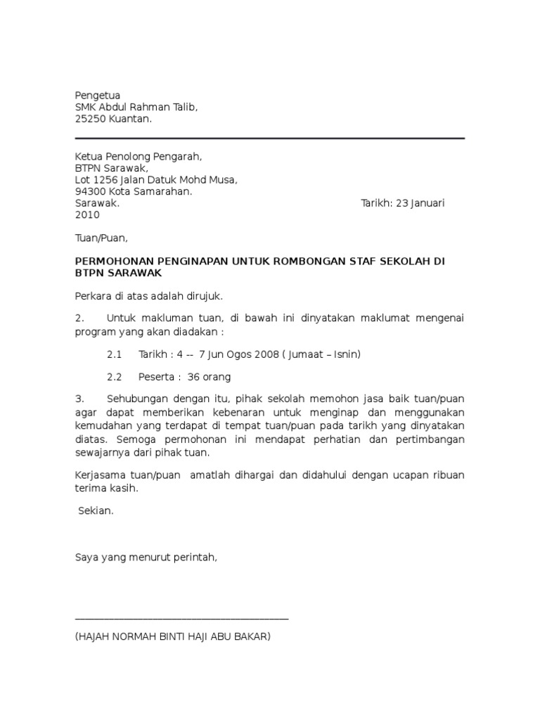 Surat Permohonan Penginapan Pdf