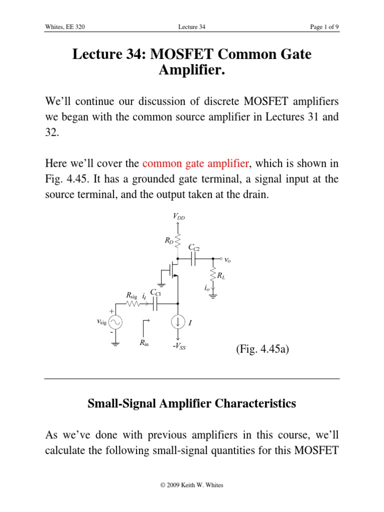 Lecture 34 MOSFET Common Gate Amplifier PDF Amplifier Field