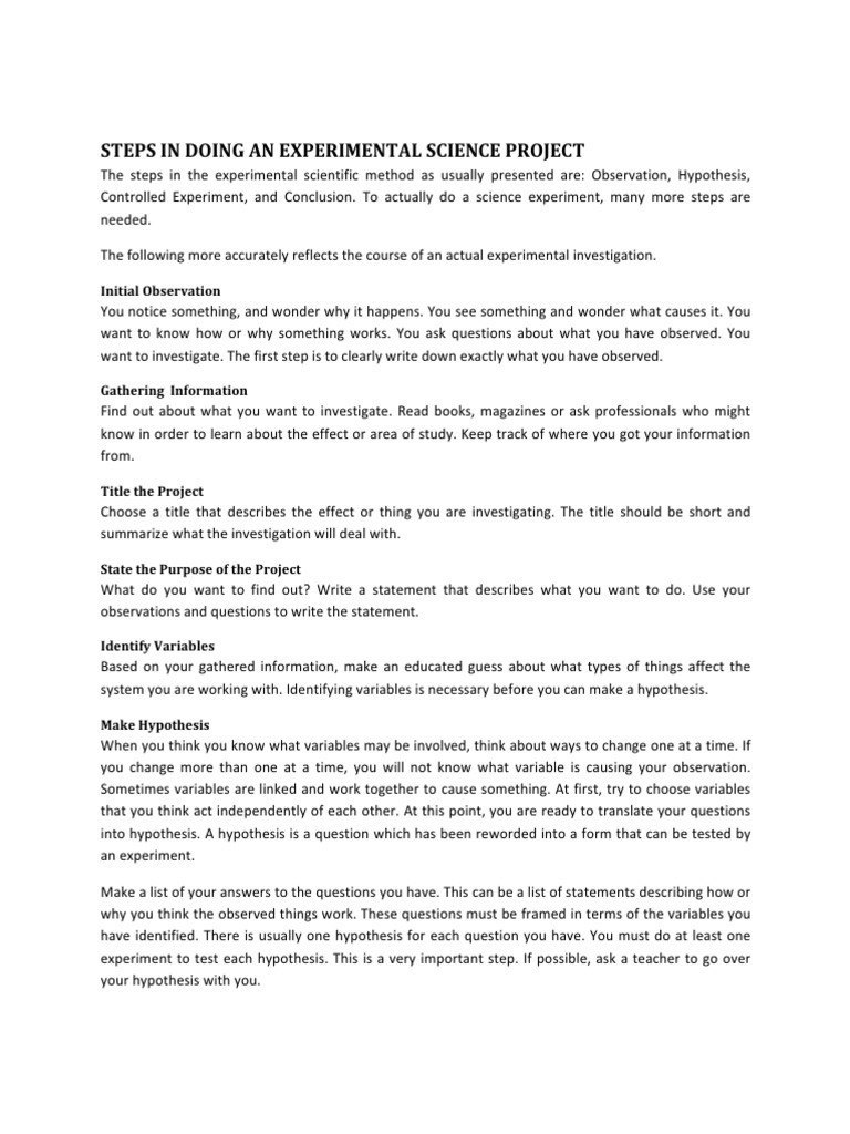 Steps in Doing An Experimental Science Project  Experiment