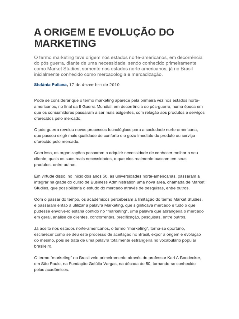 Origem e Evolução do Marketing no Brasil | PDF | Marketing | Publicidade