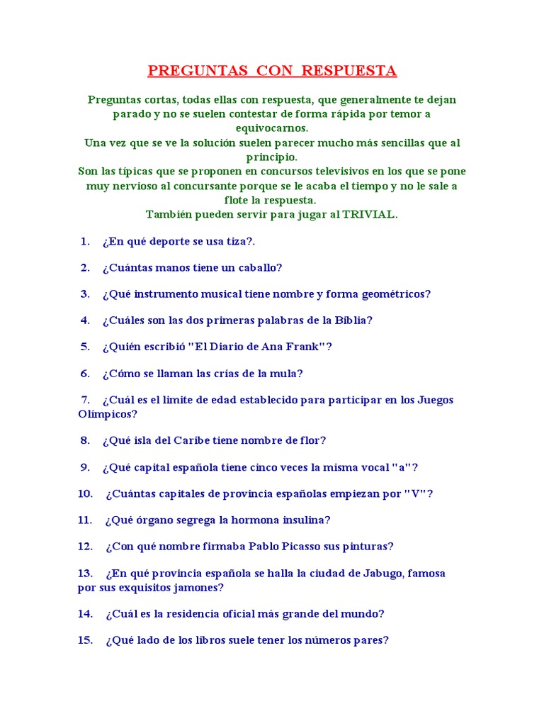 Preguntas Triviales para Mayores | PDF | España | Naturaleza