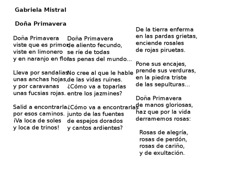Poema "Doña Primavera" de Mistral | PDF