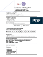 Indian Institute of Technology, Delhi Summer Training 2016 Training Notification Form