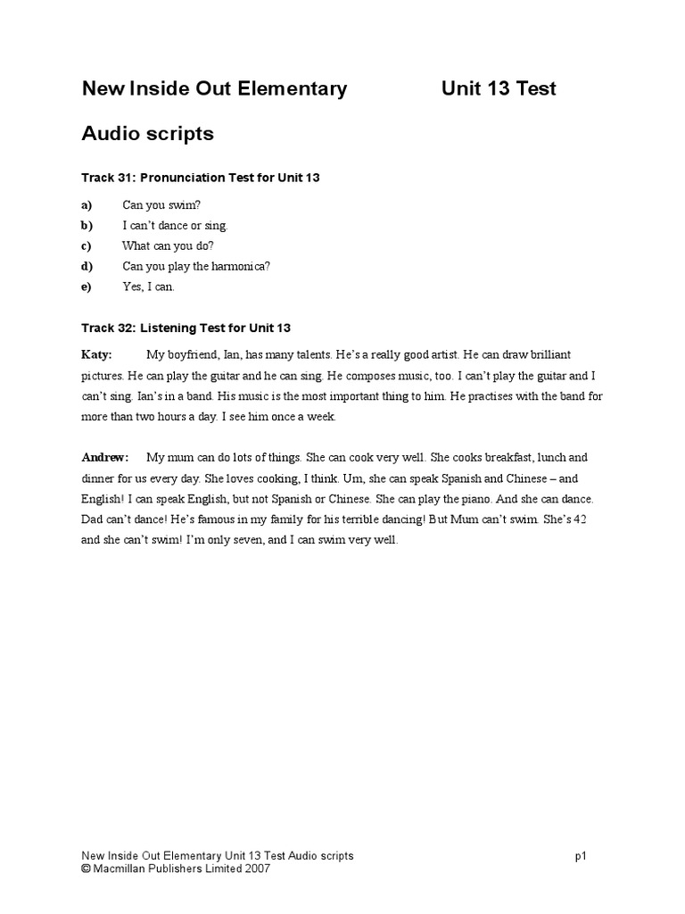Unit 14 Test Audio Scripts | PDF