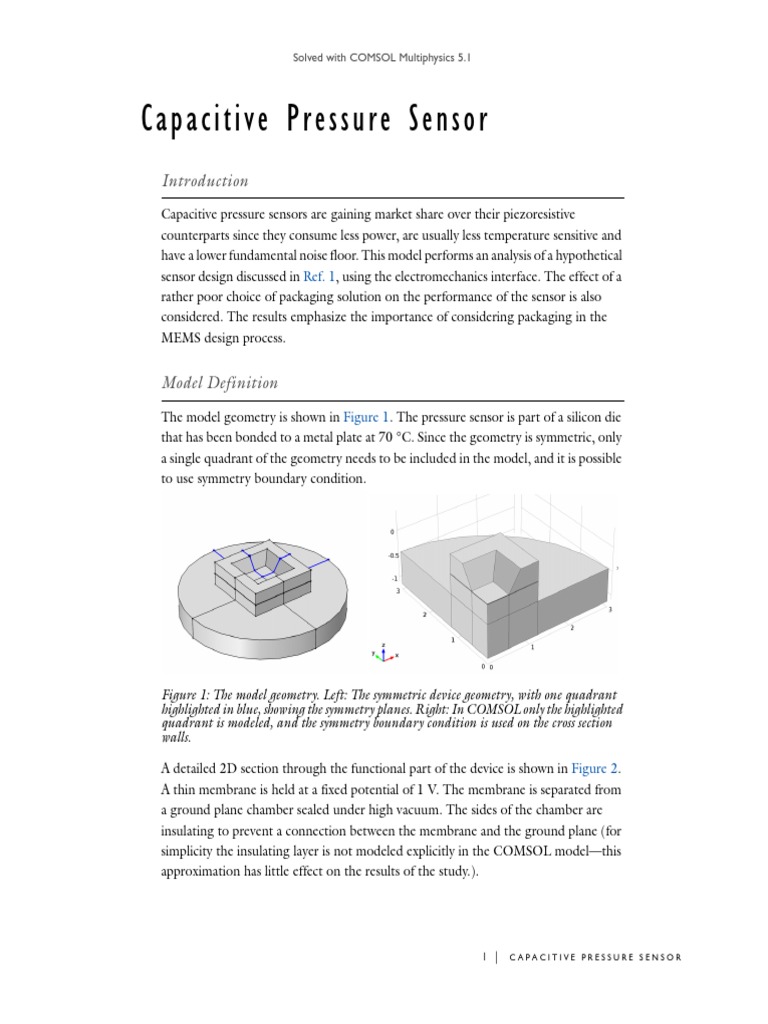Capacitive Pressure Sensor Analysis in COMSOL | PDF | Capacitor ...
