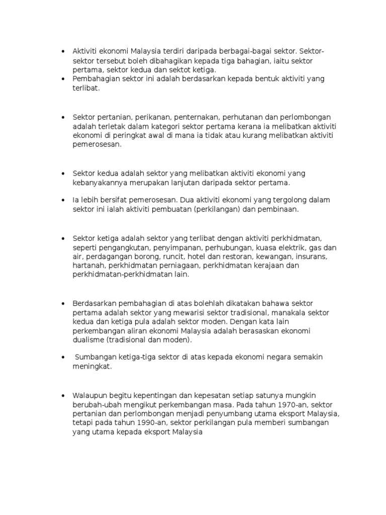 Aktiviti Ekonomi Malaysia Terdiri Daripada Berbagai  PDF