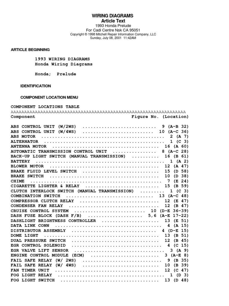 92 - 96 Prelude Wiring Diagrams | PDF | Ignition System | Relay